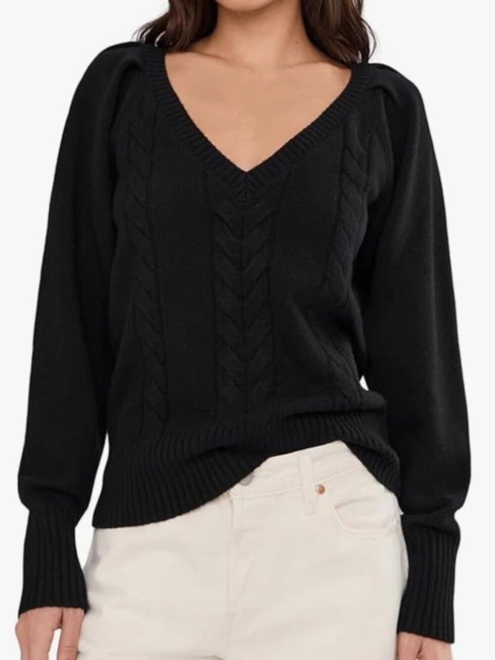 Madewell Black Femme V-Neck Long Sleeve Carlia Pullover Sweater XS NWT